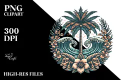 Vintage Tropical Tree Surf Clipart PNG Product Image 2