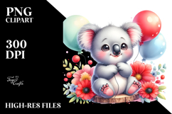 Colorful Baby Koala Smiling on Balloons | Clipart Product Image 2
