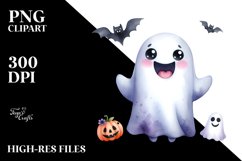 Funny Watercolor Haloween Ghost Clipart Product Image 3