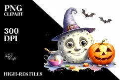 Funny Halloween Moon Watercolor PNG Product Image 3