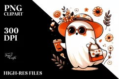 Cute Ghost with Sunglasses and Purse Holding Soda PNG Product Image 3