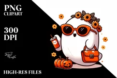 Cute Ghost with Sunglasses and Purse Holding Soda PNG Product Image 3
