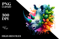 Vibrant Rhino with Plant Leaves, Abstract PNG Product Image 2