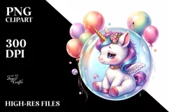 Baby Unicorn in Bubble with Balloons | Clipart Product Image 3