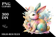 Colorful Wood Bunny on Splashy Background PNG Product Image 2