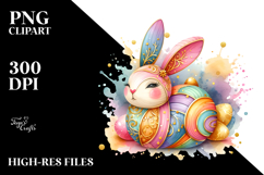 Colorful Wood Bunny on Splashy Background PNG Product Image 2
