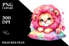 cute Baby Lion with Pillow PNG Product Image 2