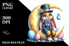 Goofy Bunny with Suit and Flower Hat on Half Moon PNG Product Image 2