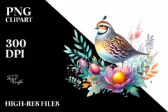 Vibrant Watercolor Quail Above Flower | Sublimation | Product Image 1