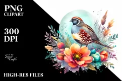 Vibrant Watercolor Quail Above Flower | Sublimation | Product Image 1