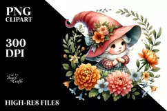 Watercolor Baby Gnome with Marigold Floral Frame PNG Product Image 2