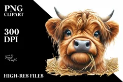 Highland Cow Portrait Watercolor PNG Product Image 3