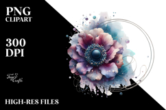 Watercolor Anemone Metallic Frame PNG Product Image 2