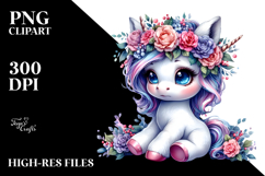 Cute Unicorn with Floral Wreath, PNG Product Image 2