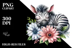 Whimsical Baby Zebra Sleeping on Flower PNG Product Image 2