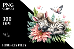 Whimsical Baby Zebra Sleeping on Flower PNG Product Image 2