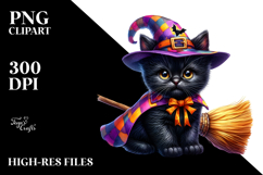 Vibrant Halloween Black Cat Broom | Clipart Product Image 2