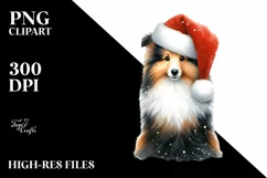 Watercolor Shetland Sheepdog with Santa Hat Product Image 1
