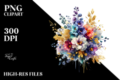 Abstract Colorful Bouquet with Gold Foil PNG Product Image 2