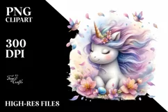 Cute Baby Unicorn Surrounded by Spring Petals | Clipart Product Image 1