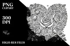 Lineart Roses Heart Design, PNG Product Image 2