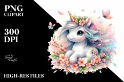 Cute Baby Unicorn with Spring Petals | Clipart Product Image 1