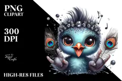 aCute Energetic Rocker Peacock with Big Eyes, PNG Product Image 2