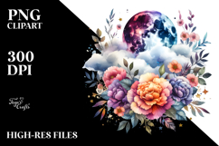 Vibrant Boho Moon with Flowers | Sublimation | Clipart Product Image 2