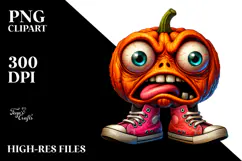 Funny Pumpkin Head with Mismatched Shoes, Vibrant PNG Product Image 2