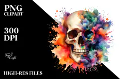 Colorful Skull with Grungy Splashes, Transparent PNG Product Image 2