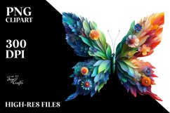 Abstract Vibrant Plant Leaves and 3D Flowers Butterfly Frame Product Image 3