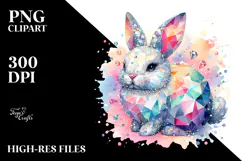 Pastel Diamond Bunny on Splashy Background PNG Product Image 2