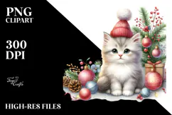 Cute Christmas Cat Sit PNG Product Image 2