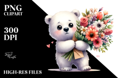Polar Bear Standing with Flower Bouquet | Funny Expressive Product Image 2