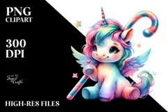 Baby Unicorn on Pole, Watercolor PNG Product Image 1