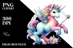 Baby Unicorn on Pole, Watercolor PNG Product Image 1