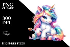 Baby Unicorn on Pole, Watercolor PNG Product Image 2