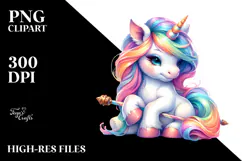 Baby Unicorn on Pole, Watercolor PNG Product Image 2