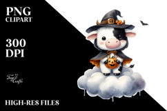 Washed Watercolor Cow on Halloween Moon PNG Product Image 2