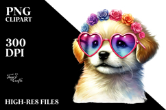 Colorful Puppy with Heart Sunglasses PNG Product Image 2