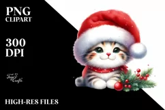 Cute Christmas Cat with Santa Hat PNG Product Image 3