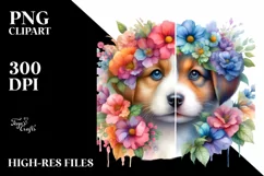 Half Flowers Puppy | Vibrant Artistic Watercolor Product Image 1