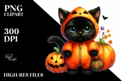 Cute Black Cat | Halloween Pumpkin | Clipart Product Image 3