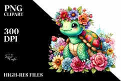 Colorful Flower Crown Turtle PNG Product Image 3