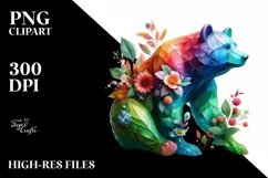 Abstract Vibrant Plant Leaves and 3D Flowers Bear Frame PNG Product Image 3