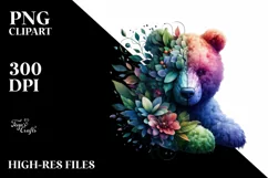 Abstract Vibrant Plant Leaves and 3D Flowers Bear Frame PNG Product Image 1