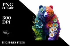 Abstract Vibrant Plant Leaves and 3D Flowers Bear Frame PNG Product Image 1