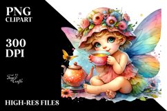 Baby Fairy Sipping Tea, Watercolor PNG Product Image 3