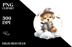 Simple Cute Baby Puppy on Halloween Cloud PNG Product Image 2