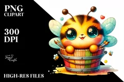 Vibrant Baby Bee in Bucket | Sublimation Clipart Product Image 3